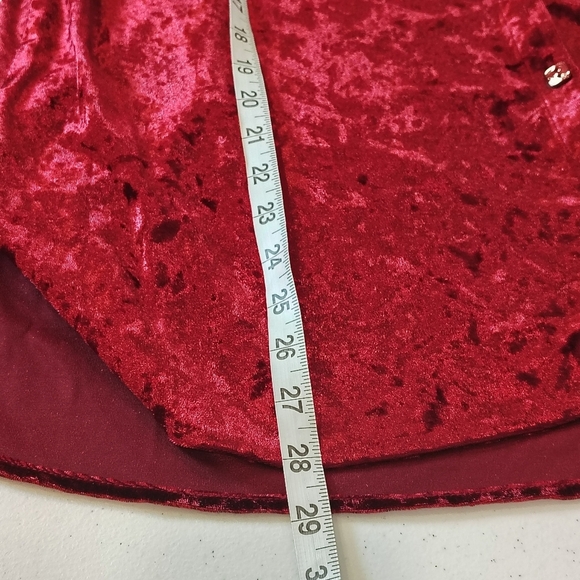 Multiples Blouse Women's Medium Crushed Cranberry Red Velvet Button Up 90s Y2K - Picture 7 of 8